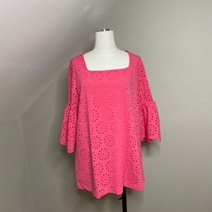 Jessica London Pink Square Neck Bell Sleeve Blouse